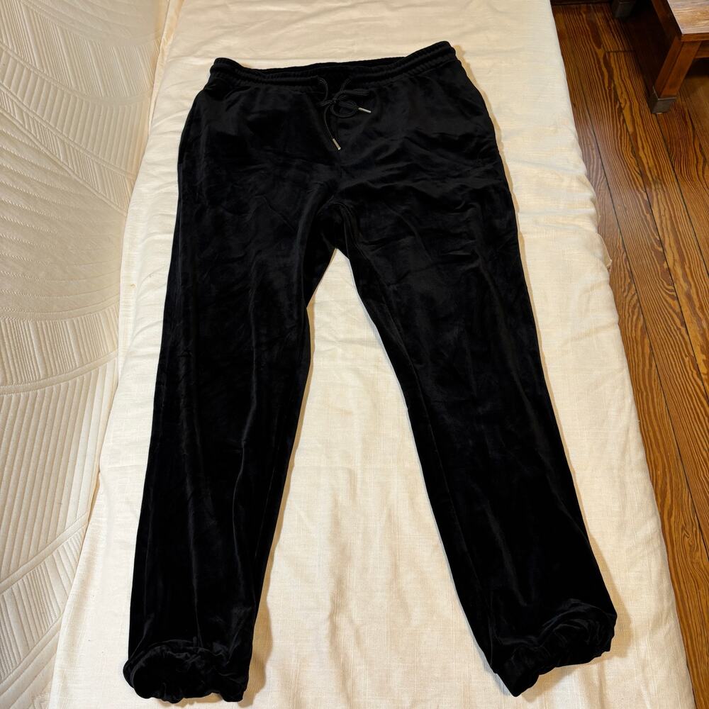 Forever 21 Men Large Black Velour Jogger Pants Drawstring Velvet Look